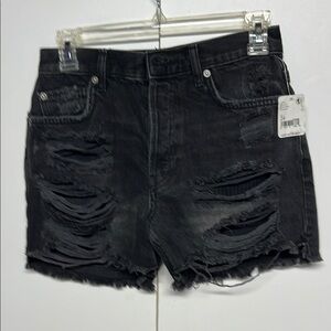 Free People Black Distressed Denim Shorts